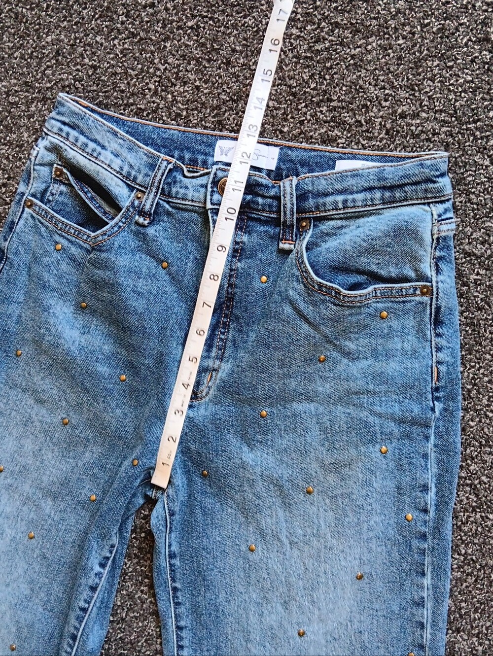 Jessica Simpson Zinnia Wide Leg Boyfriend  Blue Studded Denim Jeans Womens 4 - Picture 6 of 13